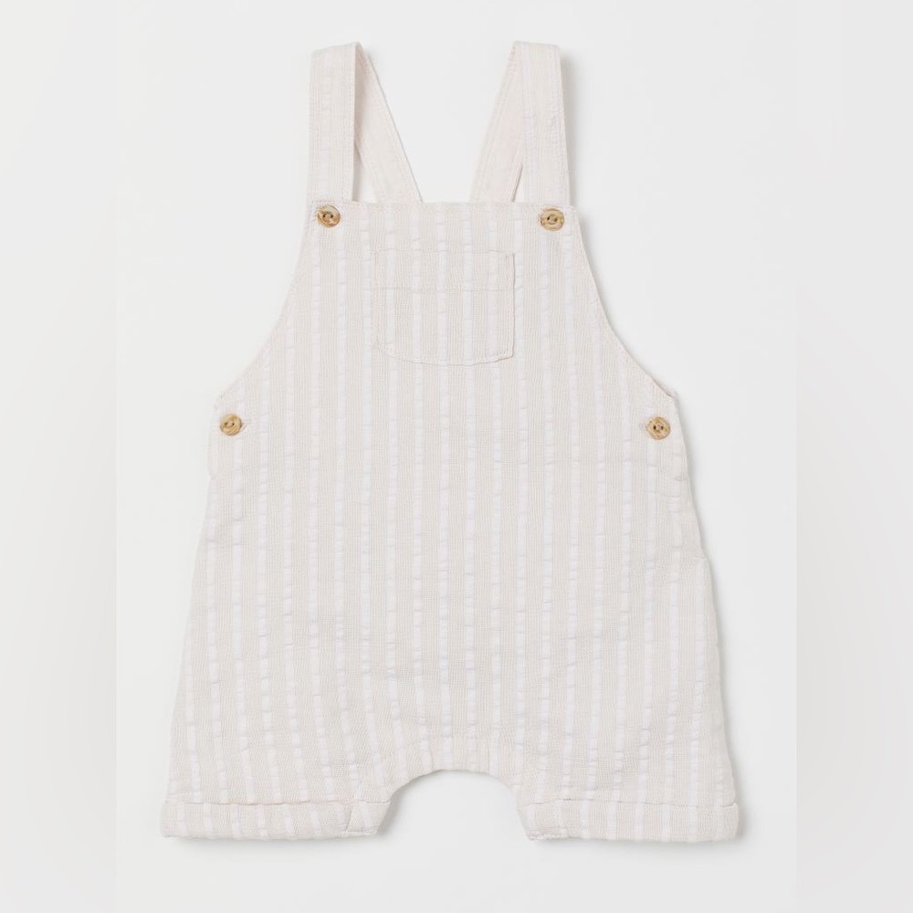 H&M Linen-blend Bib Overalls Cream Ivory striped 4/6m